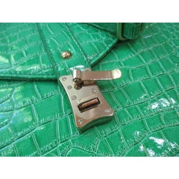 Green NEON Croc Patent Embossed Faux Leather Shoulder Bag - Picture 5 of 8